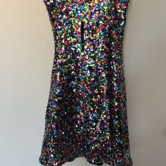 Lulu's NWT Dance Until Dawn Rainbow Multi Sequin Skater Mini Dress sz XS - Picture 8 of 11